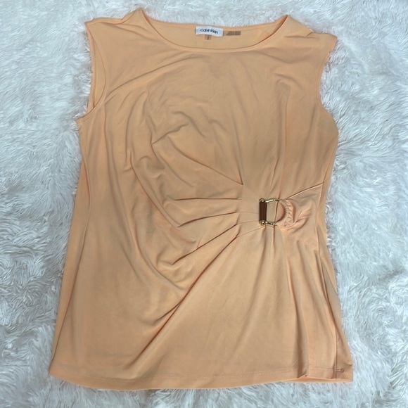 Calvin Klein Gathered at one side Peach Top Sz M - Picture 2 of 9